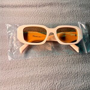 Prada Beige Rectangular Sunglasses
